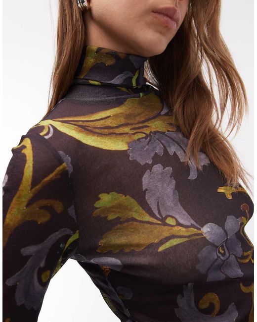 ASOS Black Sheer Paisley Roll Neck Long Sleeve Top