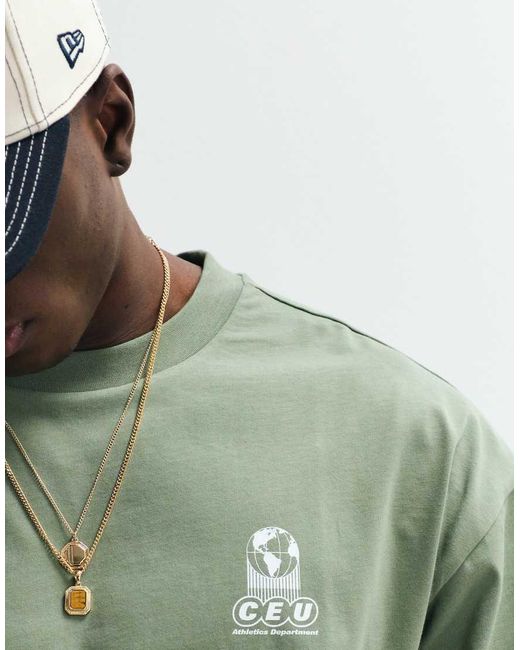ASOS Green Boxy Oversized T-shirt With Chest Graphic for men