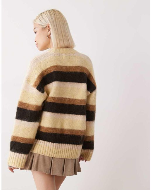 Monki Natural Oversized Fluffy Stripe Jumper