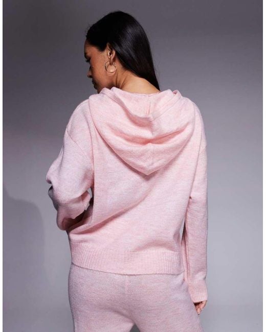 ASOS Pink Weekend Collective Co-ord Knitted Hoodie With Varsity Graphic