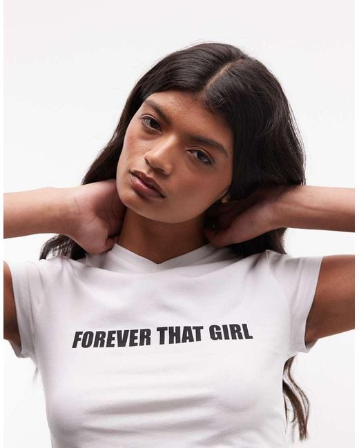 Collusion White Forever That Girl V Neck Slogan Baby Tee
