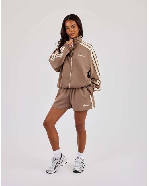 CERNUCCI Brown Funnel Neck Taping Zip Through Track Jacket
