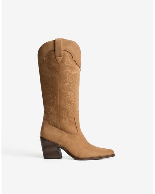 Bershka White Embroidered High-heel Cowboy Boots