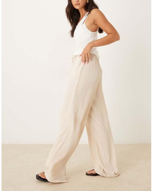 Pimkie Natural Tie Waist Wide Leg Plisse Trousers
