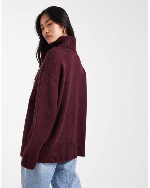 Miss Selfridge Purple Oversized Roll Neck Split Hem Jumper