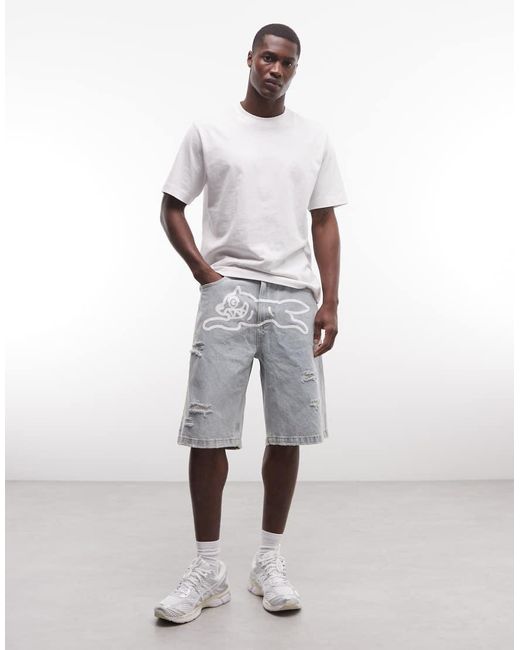 ICECREAM Red Running Dog Denim Distressed Shorts for men