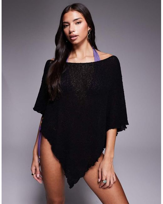 ASOS Black Beach Knitted Poncho