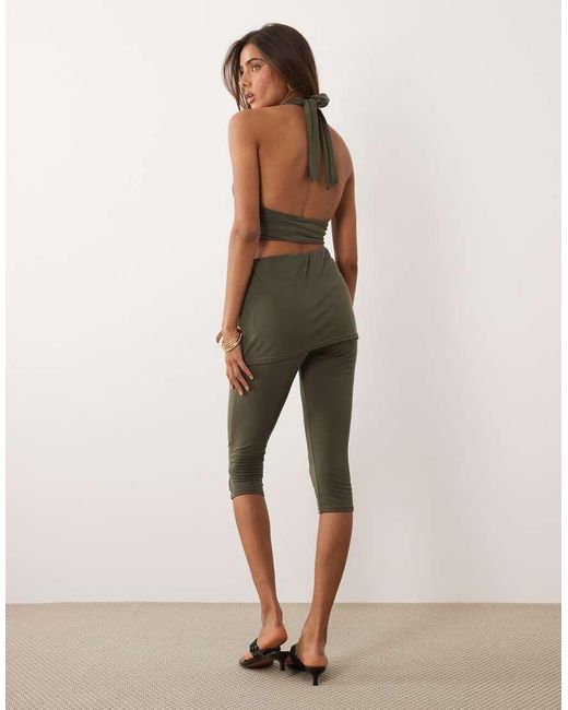 Missy Empire Natural Double Sculpted Slinky Fold Over Skirt Detail Cropped Pants