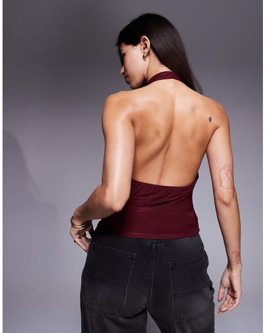 ASOS Purple Slinky Cowl Halter Neck Top With Asymmetric Hem