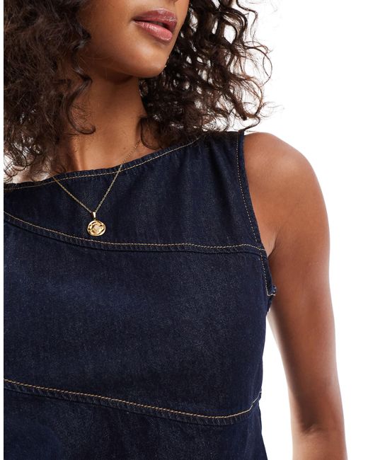ASOS Blue Asymmetric Denim Top With Exposed Seams