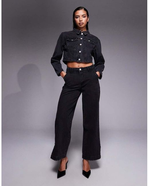 Liquor N Poker Blue Boxy Denim Jacket With Diamante Seam Detail Co-Ord