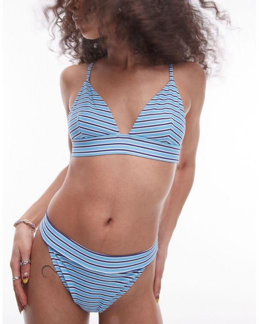 TOPSHOP Blue Stripe Tanga Bikini Top