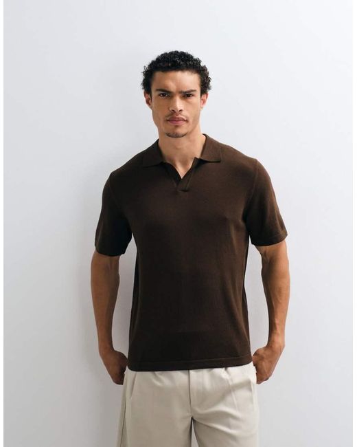 ASOS Brown Essential Relaxed Fine-knit Notch Polo for men