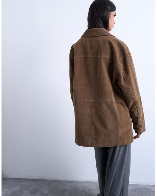 TOPSHOP Brown – premium – kastige jacke aus echtem wildleder