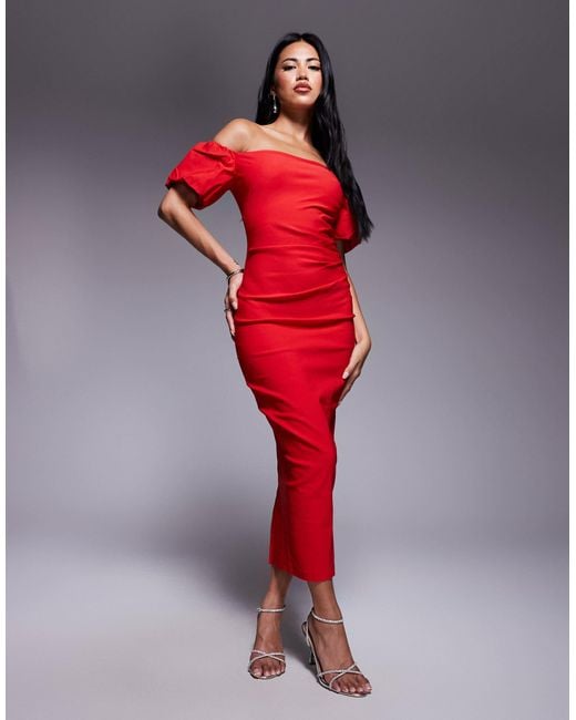 Vesper Red – midaxi-kleid aus bengaline