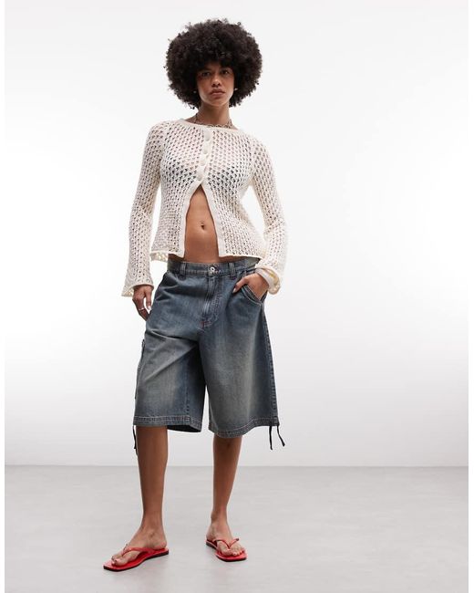 ASOS White Knitted Crochet Longline Cardigan
