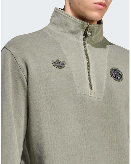 Adidas Originals Gray Fc Bayern Terrace Icons Half-Zip Top for men