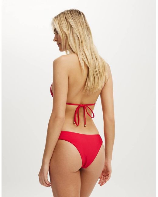 Cotton On Red Dip Front High Side Brazilian Bikini Bottom