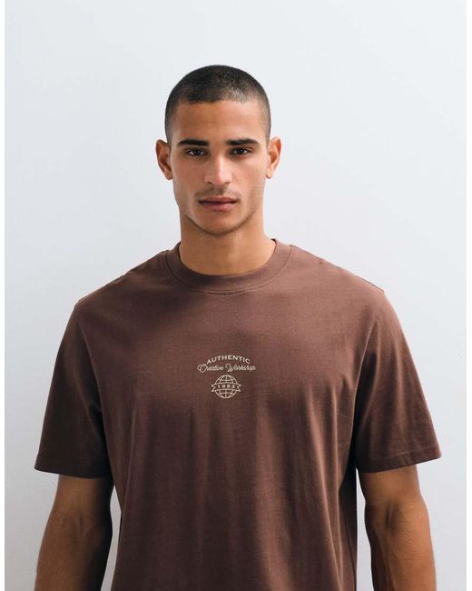 Threadbare Brown Back Print Relaxed Fit T-Shirt for men