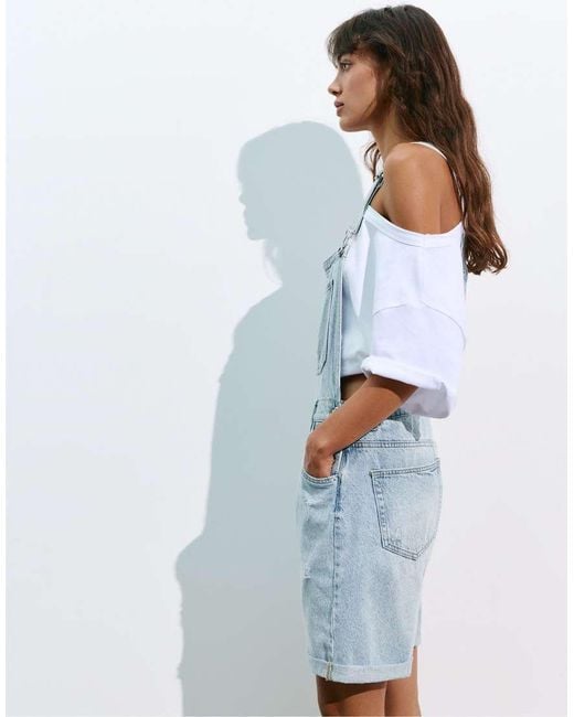 Pull&Bear Blue Short Denim Dungarees