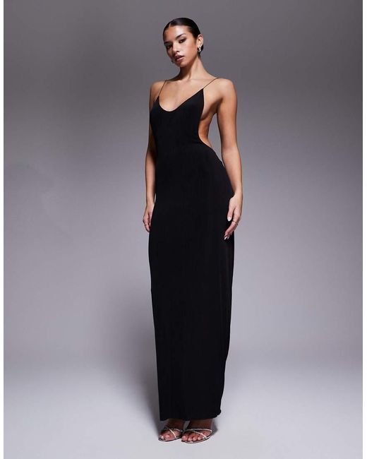 I.AM.GIA Blue Simone Halter Plunge Neck Drape Detail Open Back Maxi Dress With Metal Detail