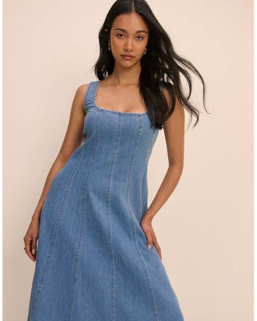 Nobody's Child Blue Mid Wash Denim Rowe Midi Dress