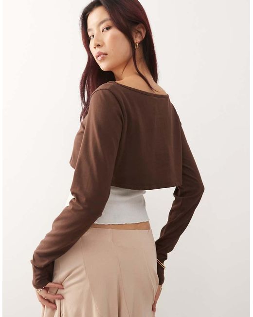 Susmie's Brown Sophie Crop Overlay Long Sleeve Top