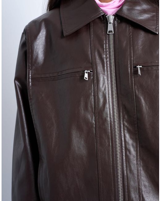 TOPSHOP Brown – schlichte jacke aus kunstleder