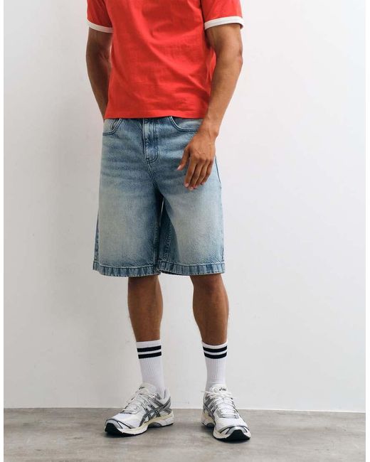 ASOS Blue Loose Denim Jorts for men
