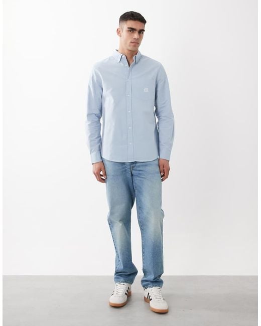 ASOS Blue Regular Fit Oxford Shirt With Chest Embroidery for men