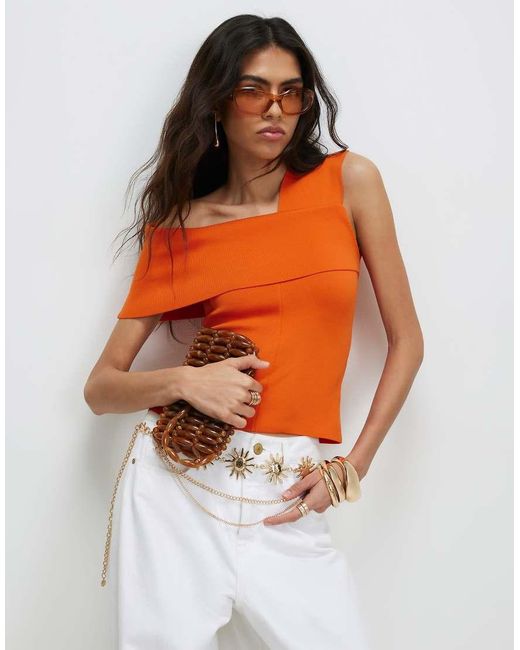 River Island Orange One Shoulder Bardot Knit Top