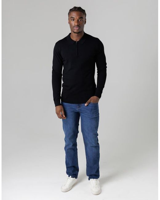 French Connection Blue 1/2 Zip Long Sleeve Polo Shirt for men