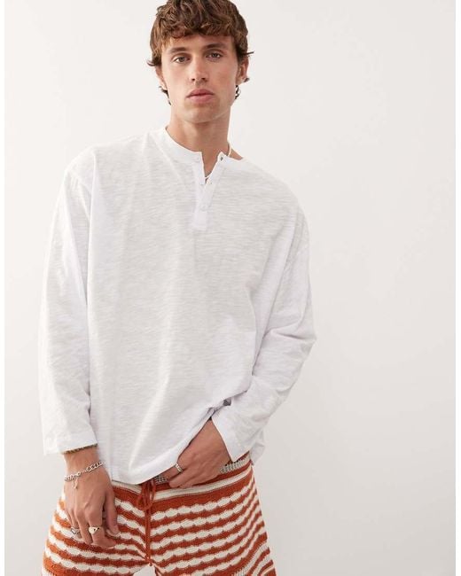 Reclaimed Vintage White Long Sleeve Slubby Jersey Henley T-shirt for men