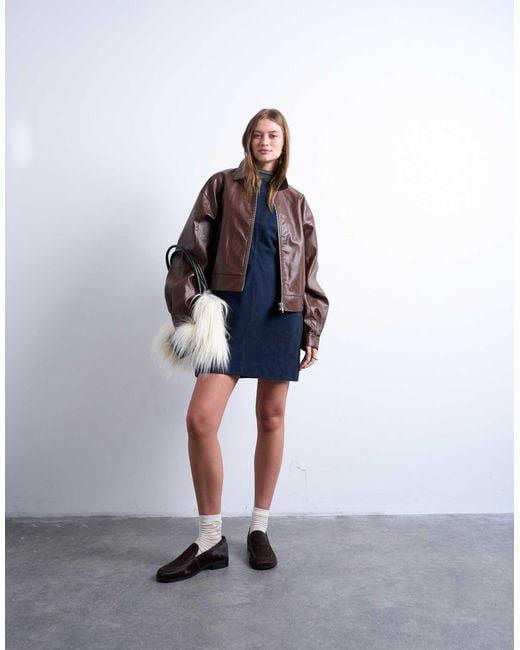 TOPSHOP Blue – oversize-jacke aus kunstleder