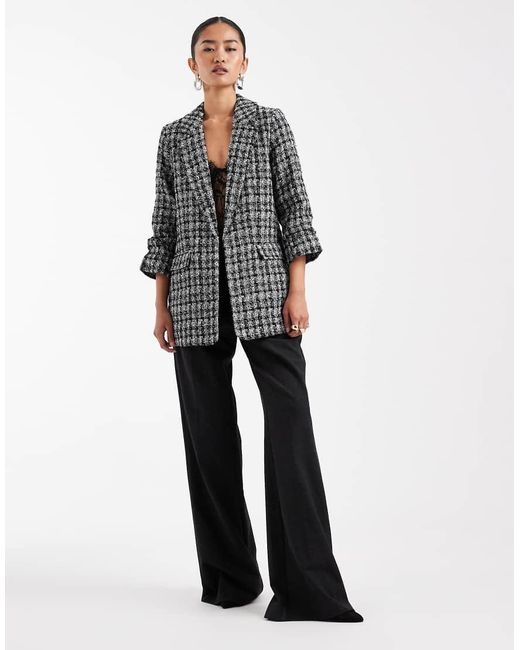 Vero Moda Gray Oversized Boucle Texture Ruched Sleeve Blazer