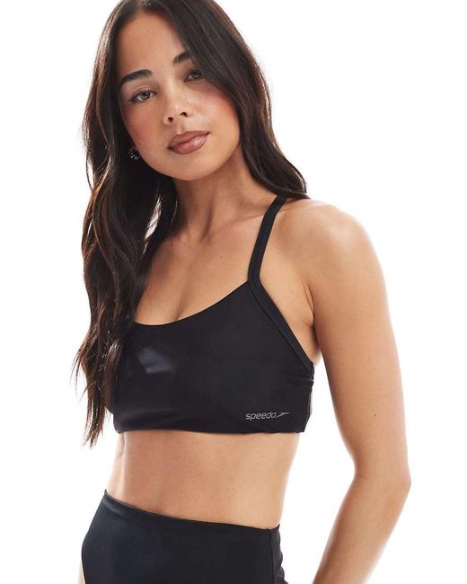 Speedo Black Swim Tops Racerback Crop Swim Top