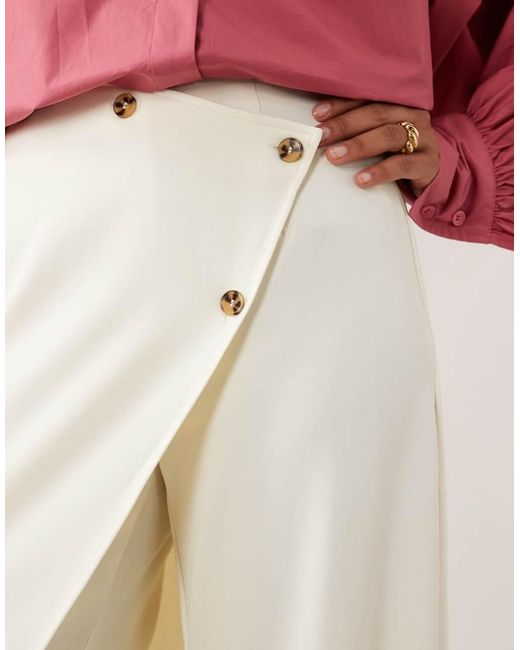 Iyal Natural Pants With Wrap Over Skirt Button Detail
