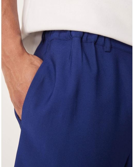 ASOS Blue Smart Wide Leg Trousers With Elasticated Waist for men
