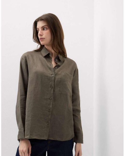 Intimissimi Gray The Pure Linen Plain-Weave Linen Shirt