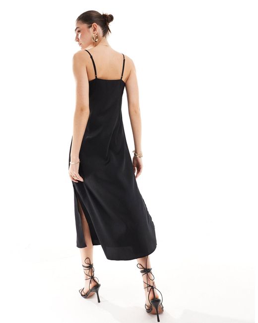 New Look Black Plain Satin Strappy Midi Dress