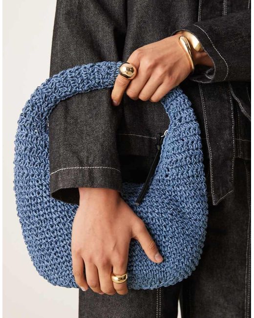ASOS Gehaakte Schoudertas Van Stro in het Gray