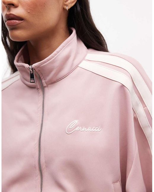 CERNUCCI Pink Funnel Neck Cropped Double-zip Jacket With Sleeve Taping