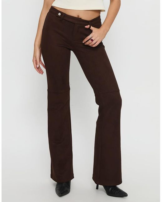 Princess Polly Black Faux Suede Button Front Detail Flare Trousers