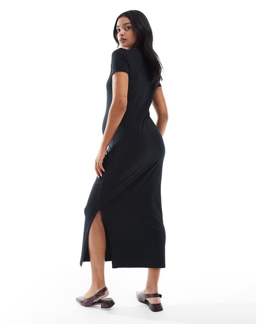 Mama.licious Black Mamalicious Maternity Scoop Neck Short Sleeve Jersey Midi Dress