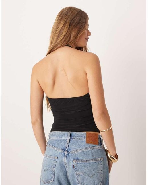 ASOS Black Mesh Mix Halter Top