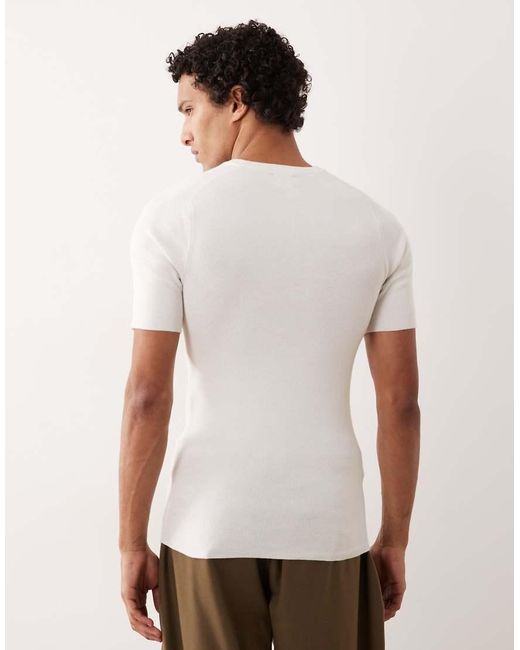 ASOS White Essential Muscle Fit Knitted Rib Saddle Sleeve T-shirt for men
