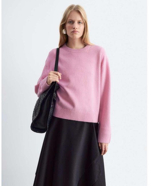 & Other Stories Pink Wool & Cotton Blend Crew Neck Jumper