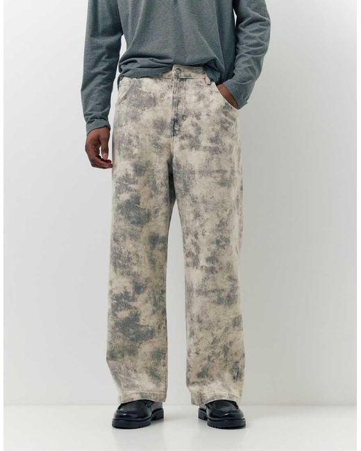 Pull&Bear Gray Printed Wide-leg Jeans for men