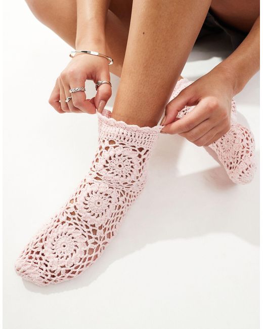 Reclaimed (vintage) Pink Crochet Socks