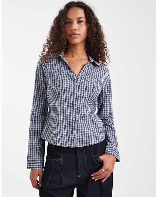 Hollister Gray Y2K Long Sleeve Cinch Waist Shirt
